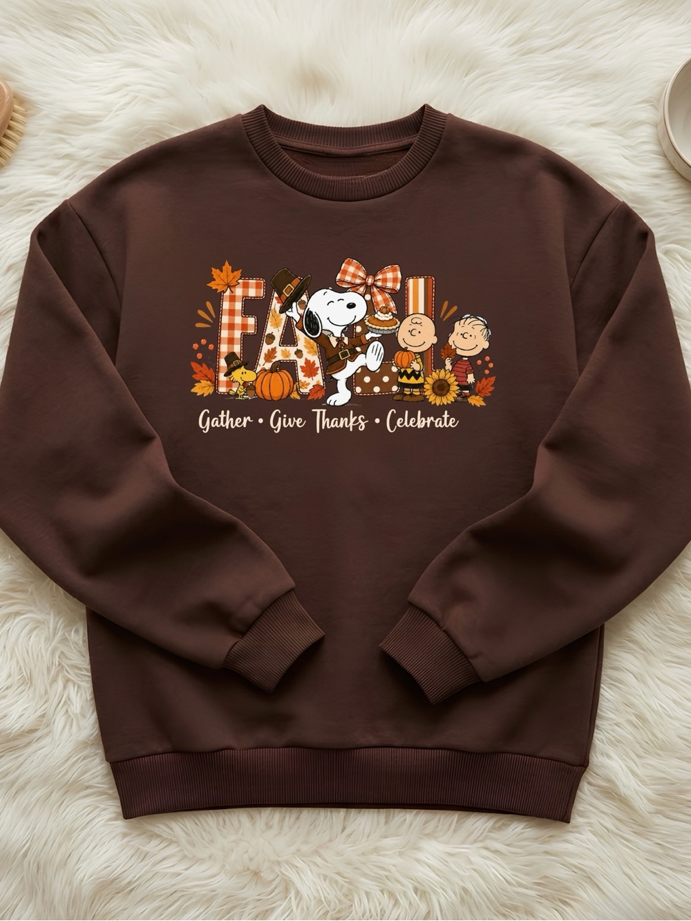 Peanuts Snoopy Fall Thanksgiving Brown Cozy Aesthetic Gildan Sweatshirt